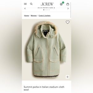 NWT JCrew Summit Parka Stadium Cloth Wool Coat Jacket